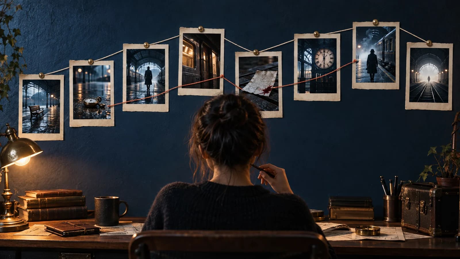 Micro-Drama Series Outline: A Complete Four-Episode Example AI-generated blue-lit story wall with connected episode cards and distinct pools of light.
